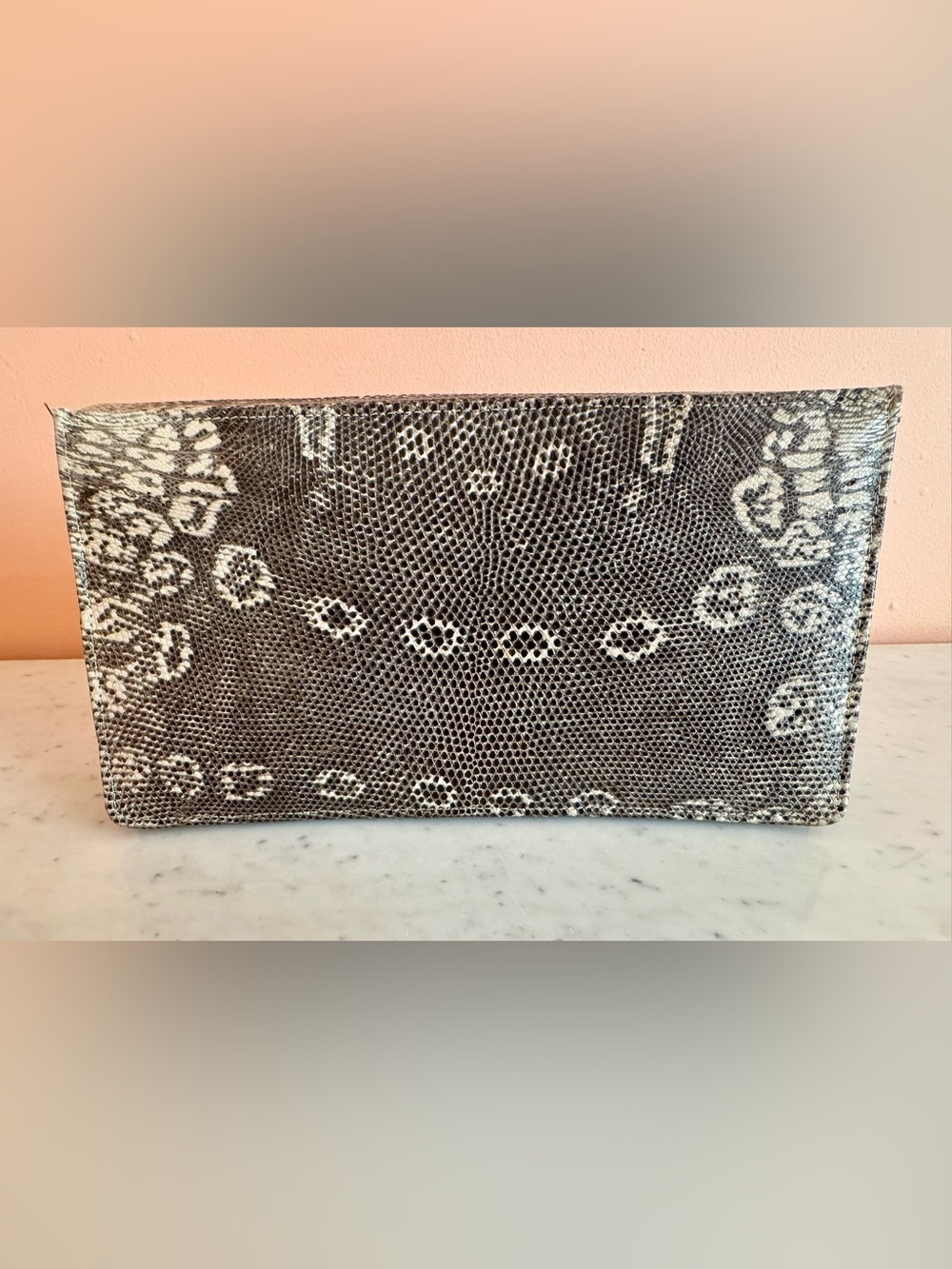 Vintage Mark Tigon Authentic Snakeskin Clutch, Brown and Cream